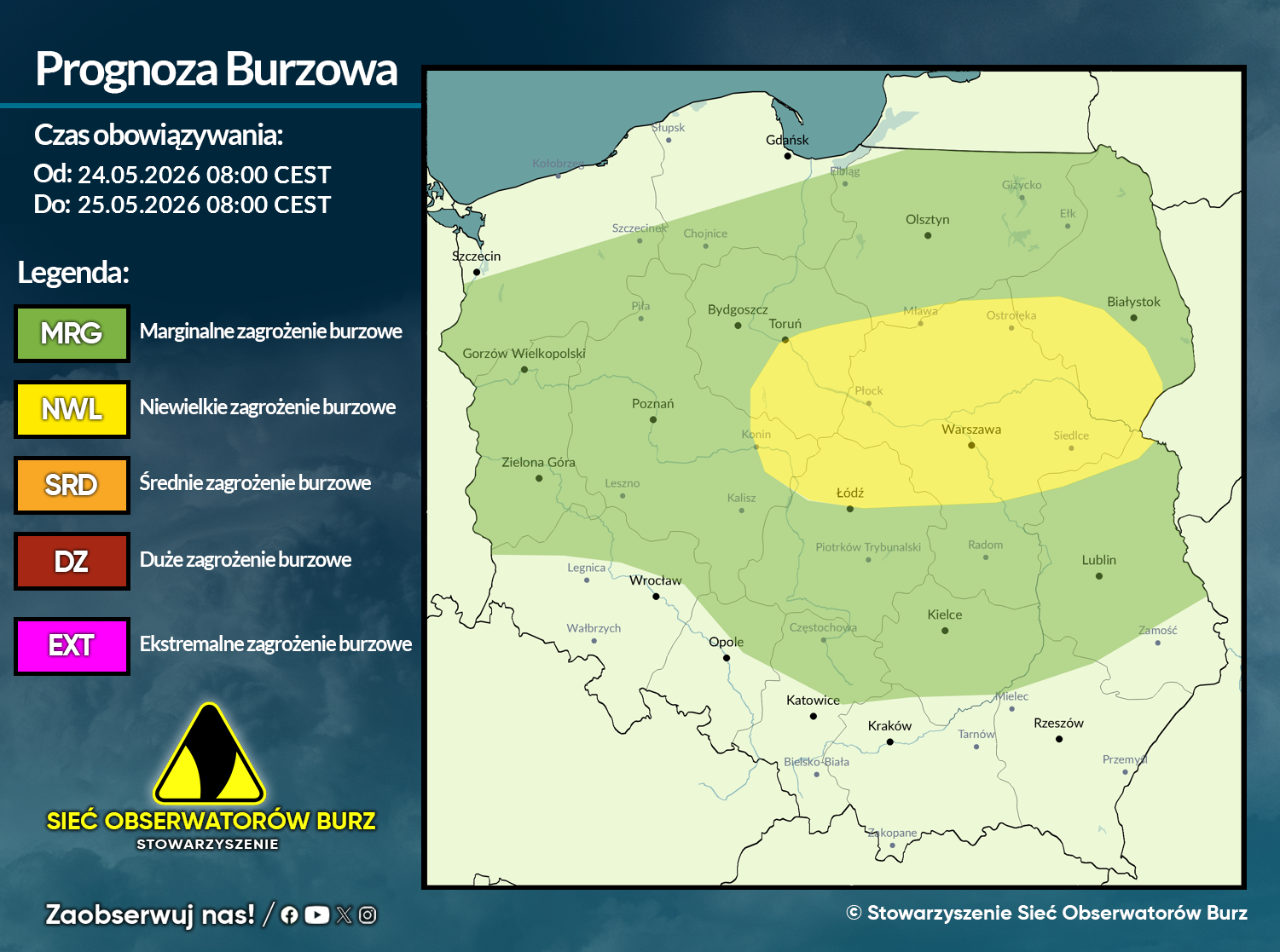 Prognoza burzowa na 24.05.2026 i noc z 24/25.05.2026