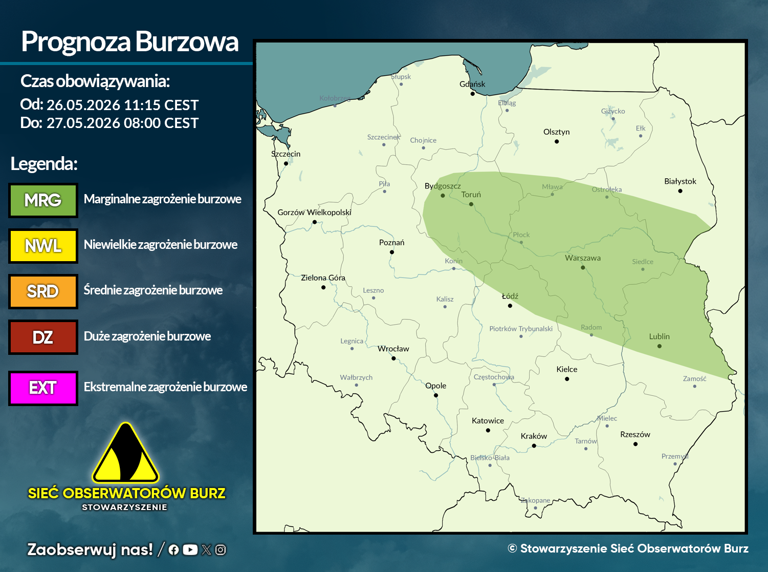 Prognoza burzowa na 26.05.2026 i noc z 26/27.05.2026
