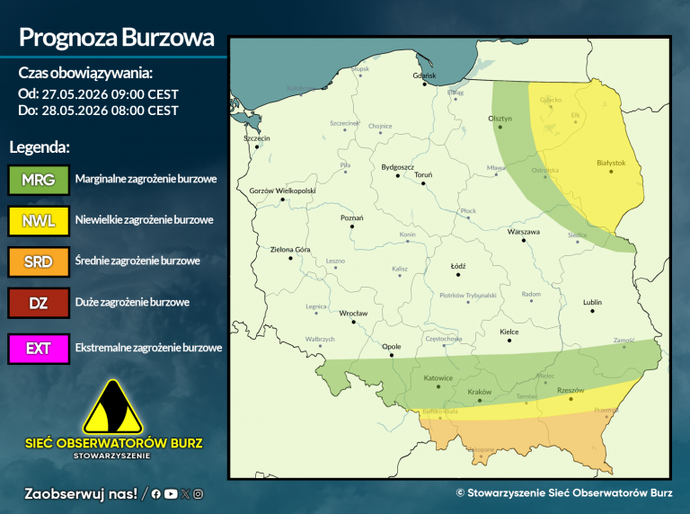 Prognoza burzowa na 27.05.2026 i noc z 27/28.05.2026 [AKTUALIZACJA]