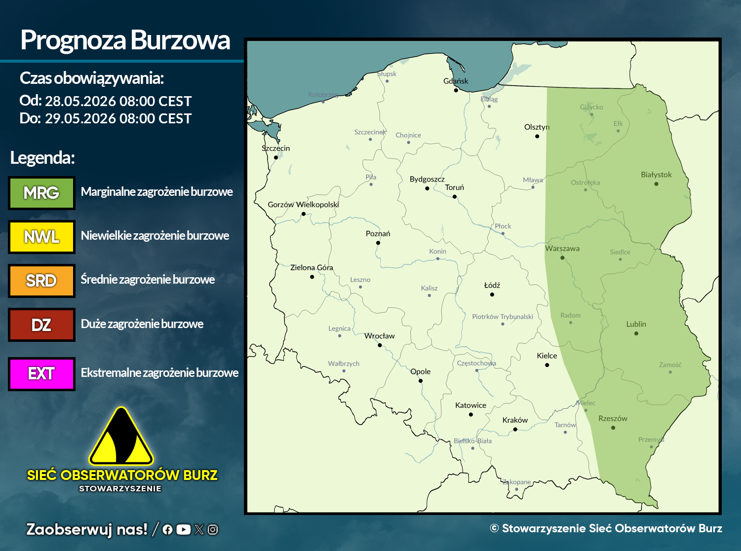 Prognoza burzowa na 28.05.2026 i noc z 28/29.05.2026