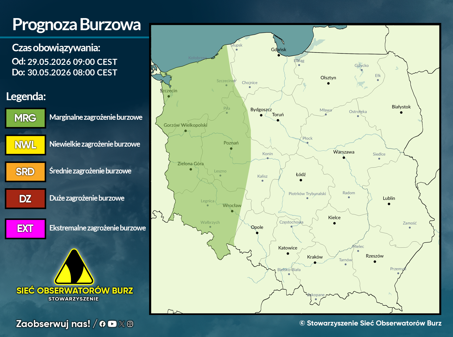 Prognoza burzowa na 29.05.2026 i noc z 29/30.05.2026