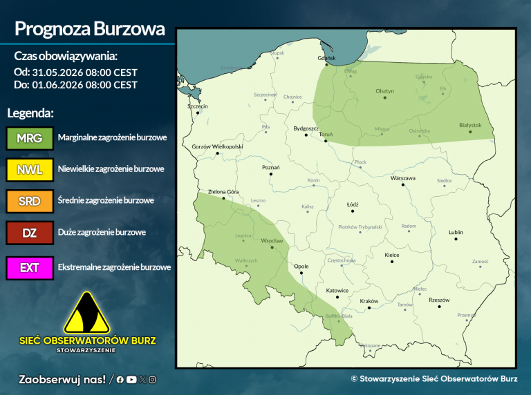 Prognoza burzowa na 31.05.2026 i noc z 31.05/1.06.2026