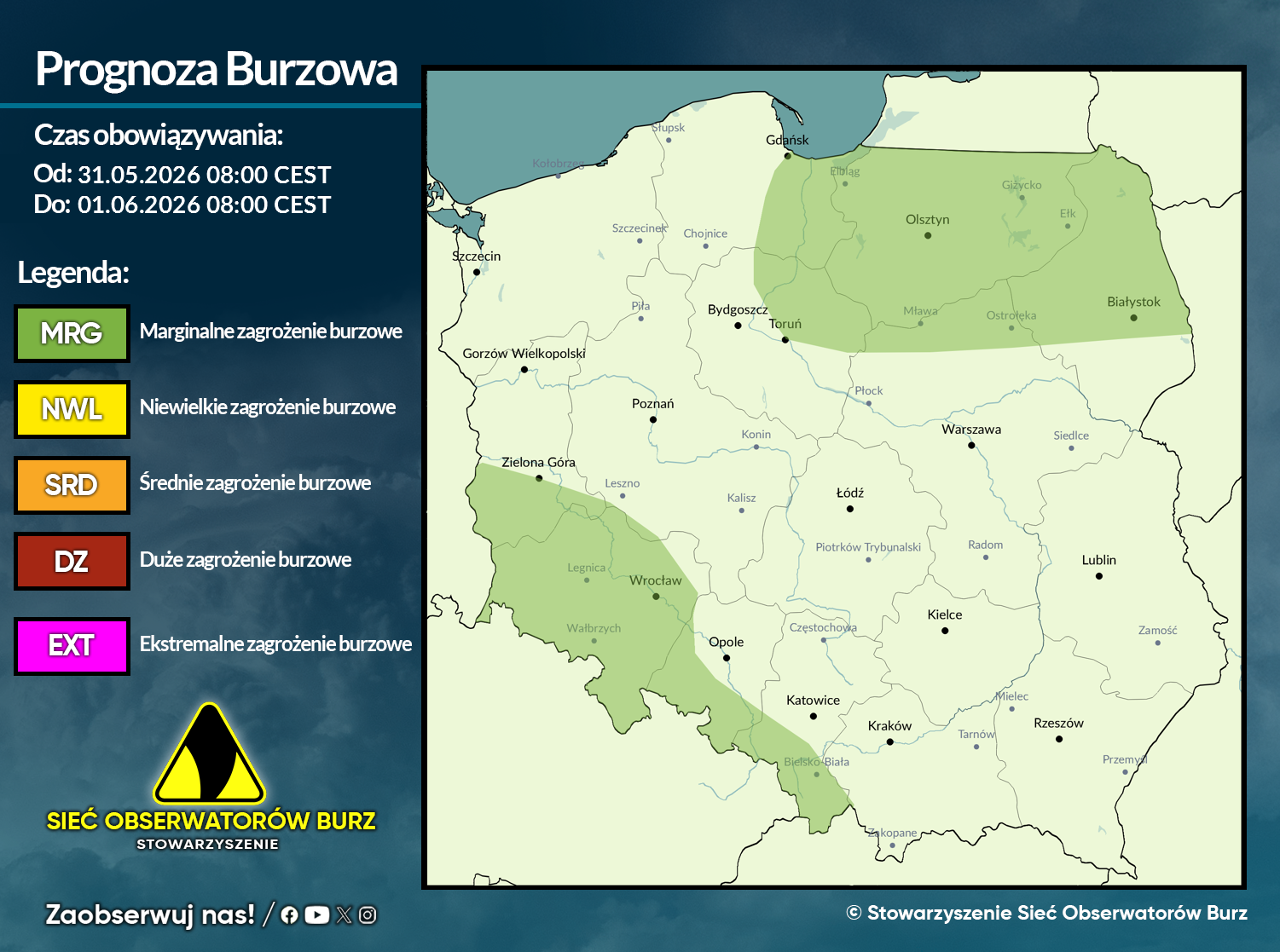 Prognoza burzowa na 31.05.2026 i noc z 31.05/1.06.2026