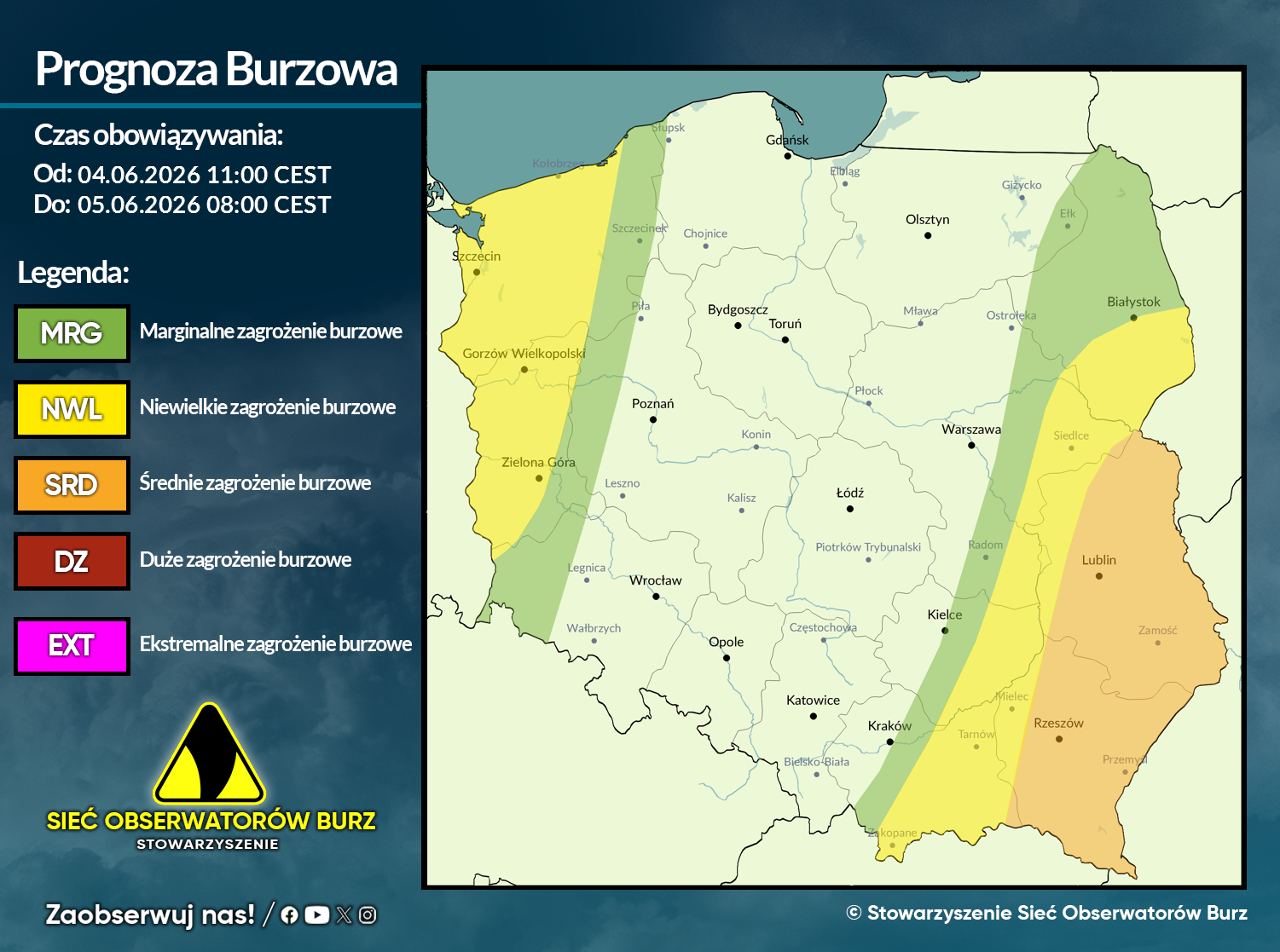 Prognoza burzowa na 4.06.2026 i noc z 4/5.06.2026 [AKTUALIZACJA]