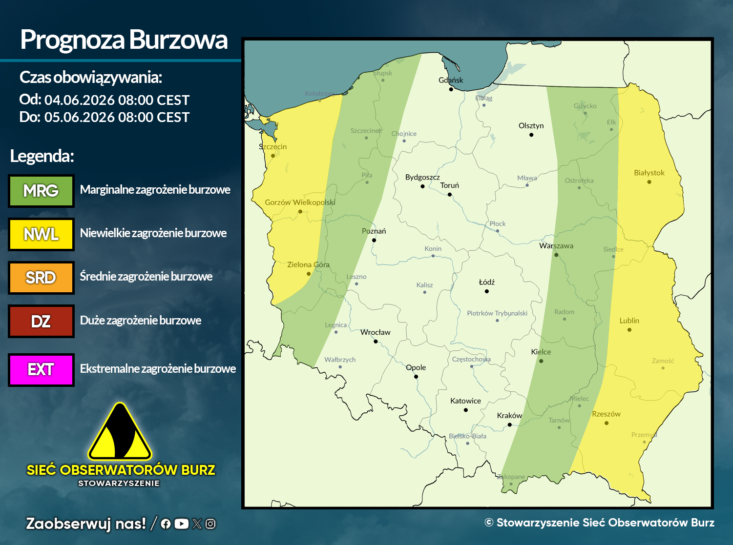 Prognoza burzowa na 4.06.2026 i noc z 4/5.06.2026