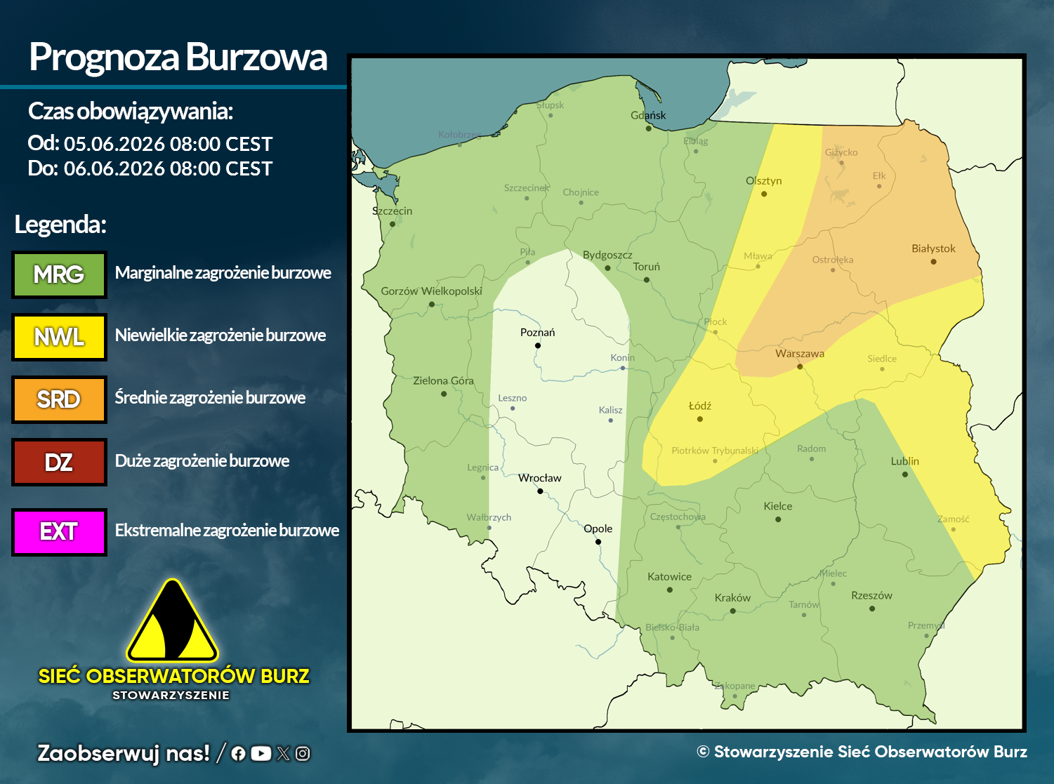 Prognoza burzowa na 5.06.2026 i noc z 5/6.06.2026