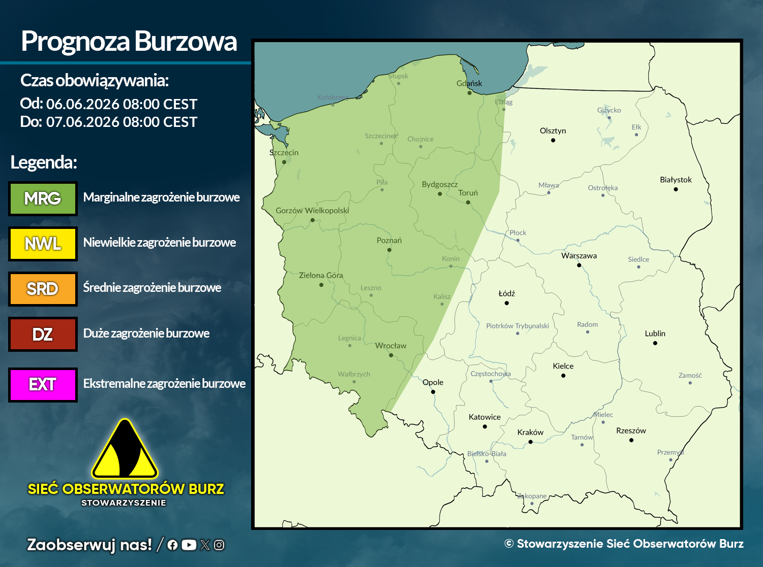 Prognoza burzowa na 6.06.2026 i noc z 6/7.06.2026
