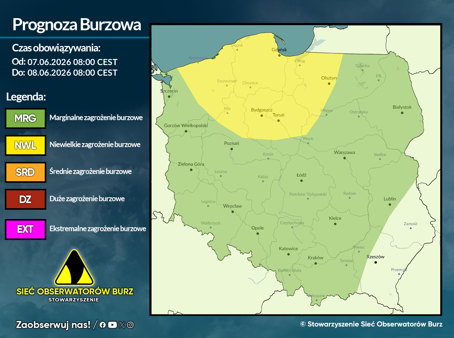 Prognoza burzowa na 7.06.2026 i noc z 7/8.06.2026
