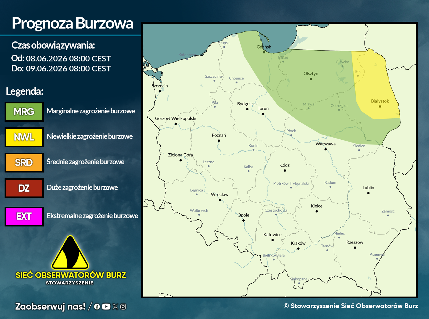 Prognoza burzowa na 8.07.2026 i noc z 8/9.07.2026