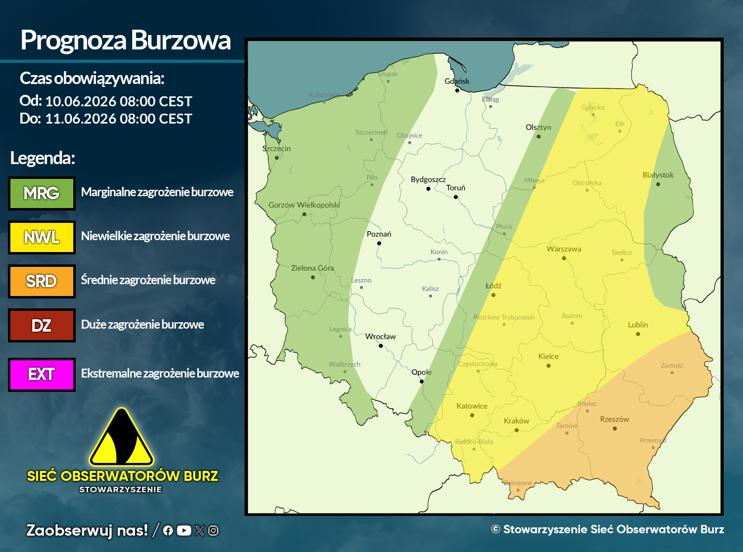 Prognoza burzowa na 10.06.2026 i noc z 10/11.06.2026