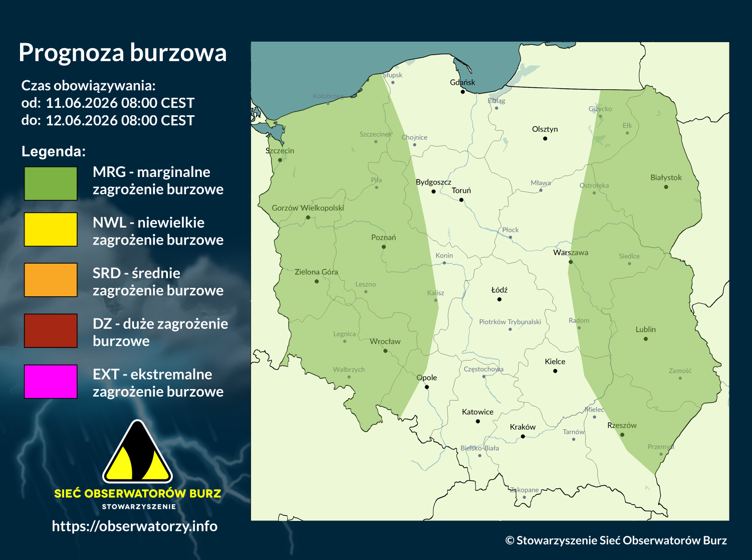 Prognoza burzowa na 11.06.2026 i noc z 11/12.06.2026