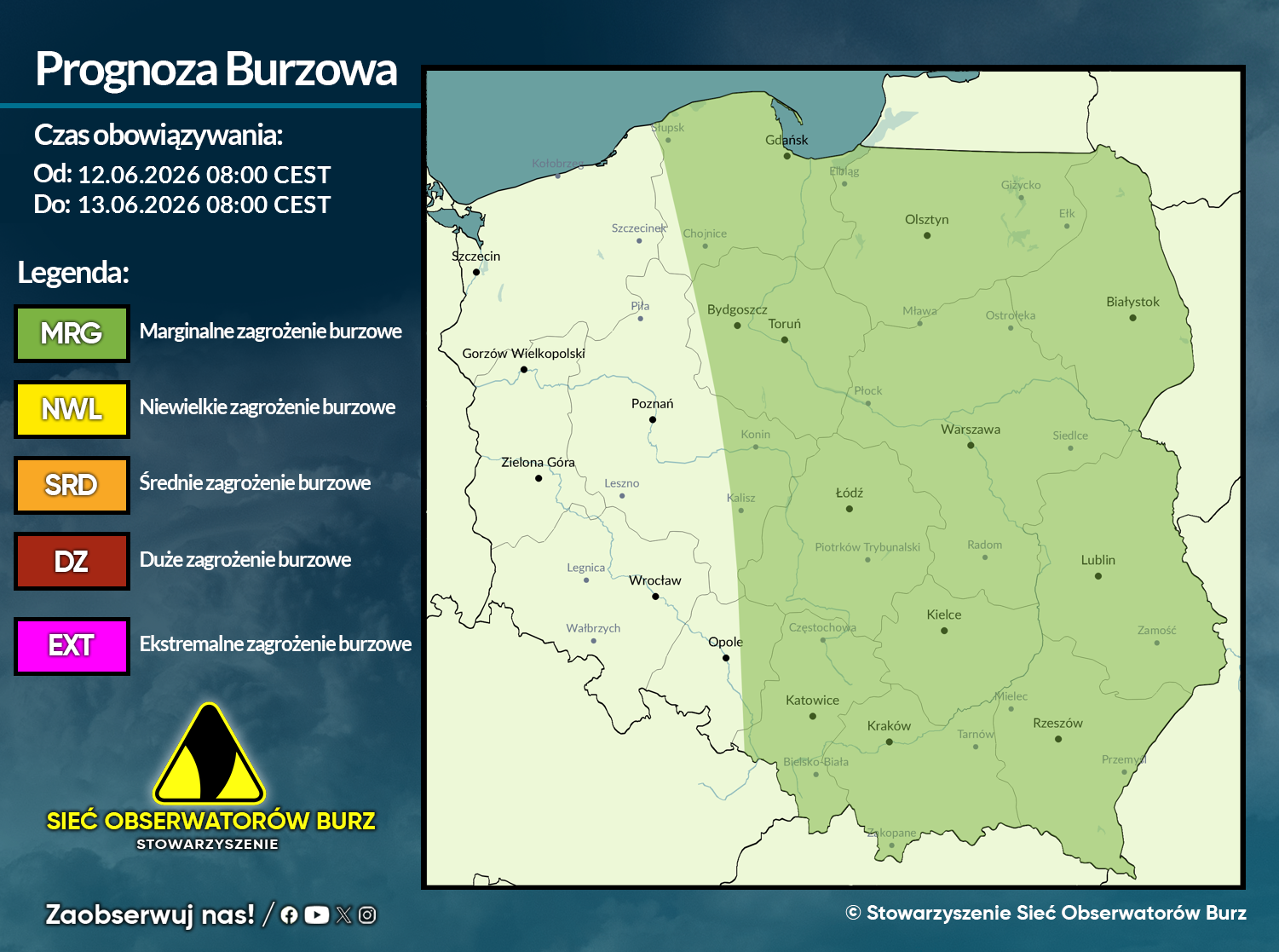 Prognoza burzowa 12.06.2026 i noc z 12/13.06.2026