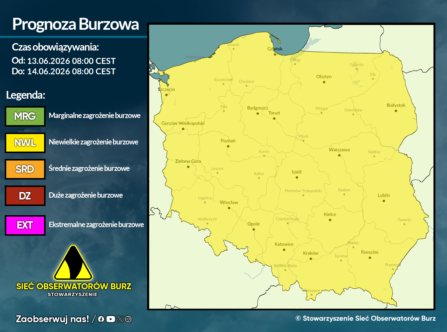 Prognoza burzowa na 13.06.2026 i noc z 13/14.06.2026