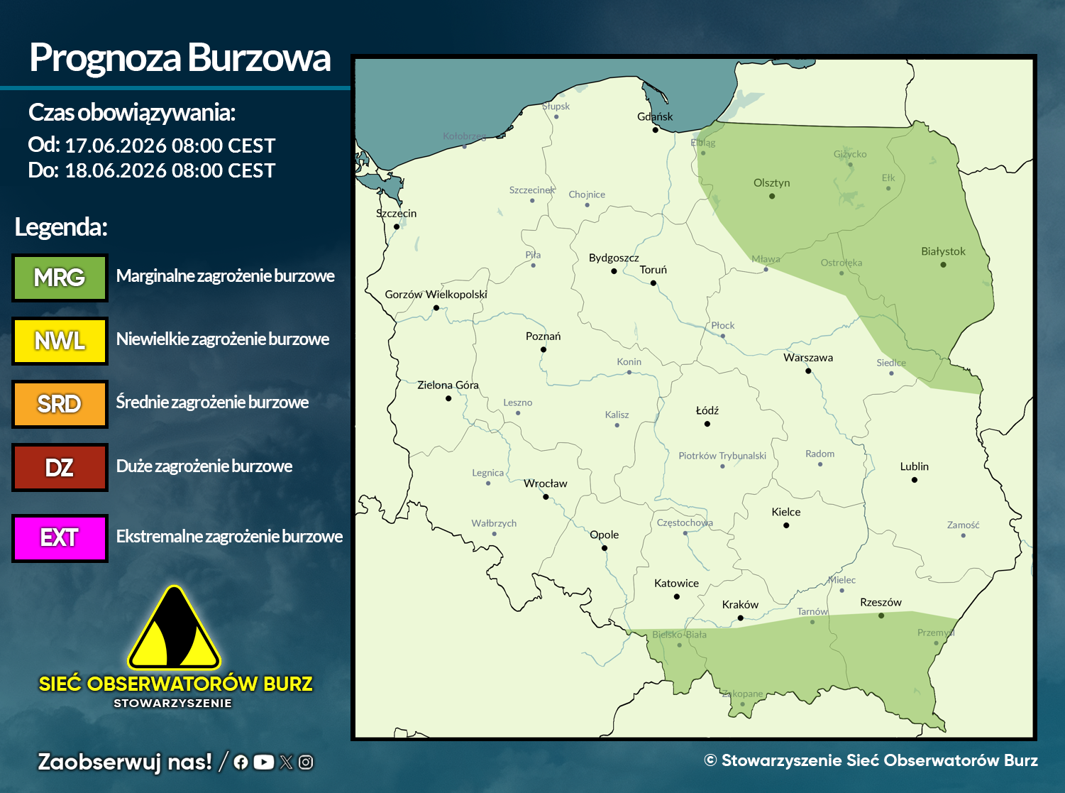 Prognoza burzowa na 17.06.2026 i noc z 17/18.06.2026