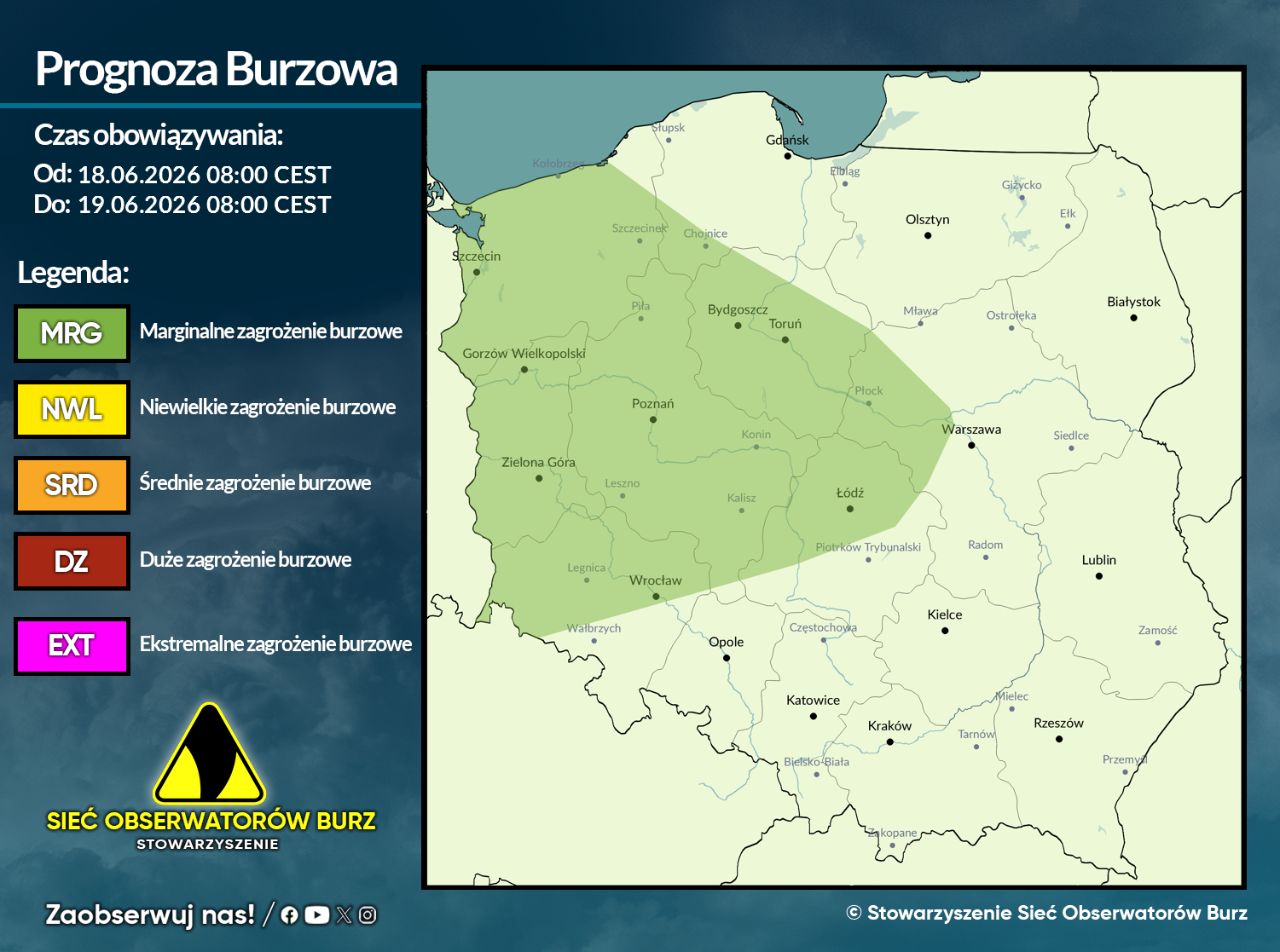 Prognoza burzowa na 18.06.2026 i noc z 18/19.06.2026