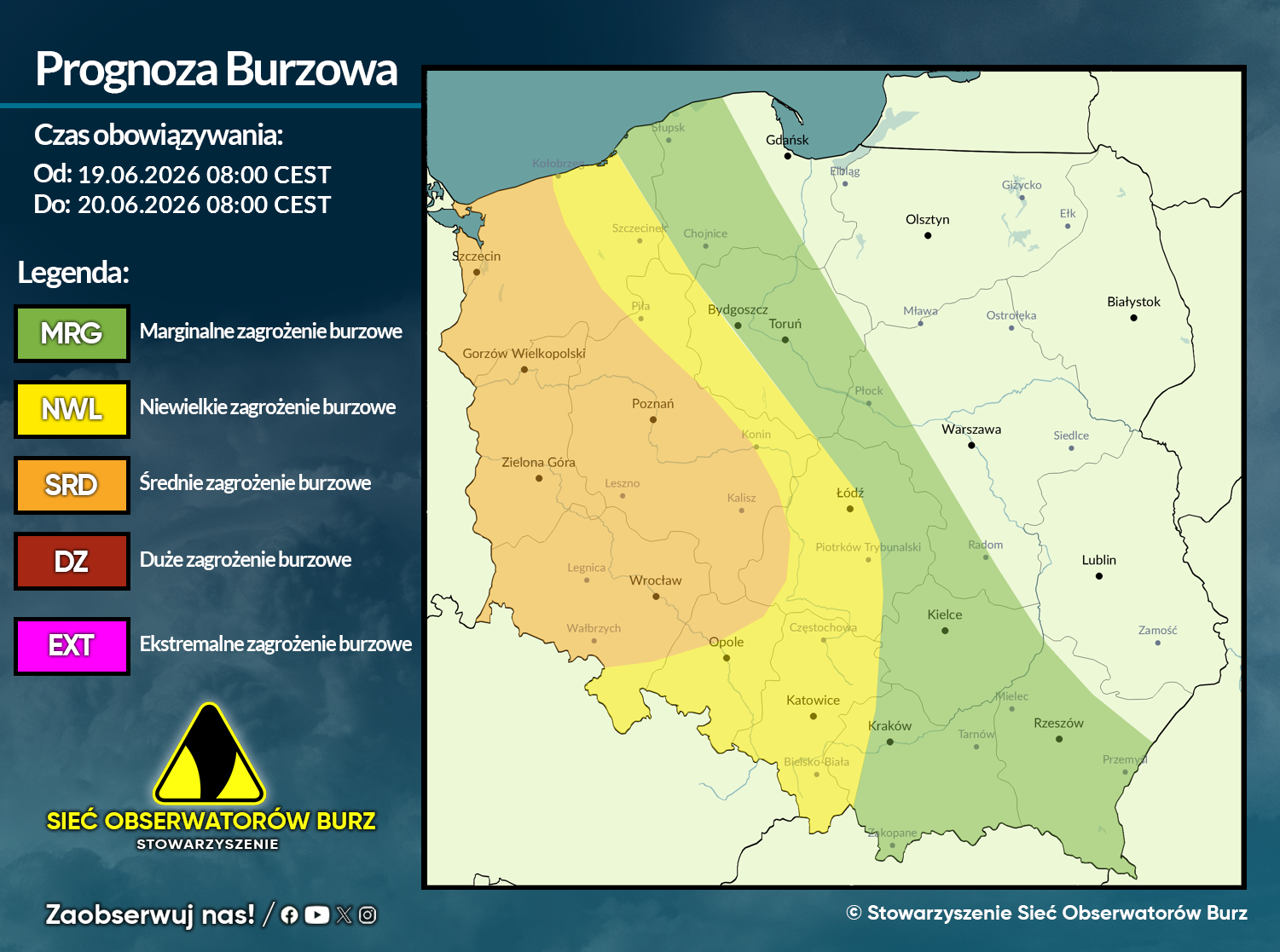 Prognoza burzowa na 19.06.2026 i noc z 19/20.06.2026