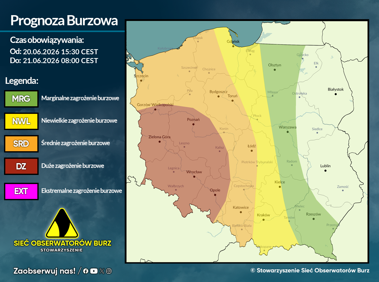 Prognoza burzowa na 20.06.2026 i noc z 20/21.06.2026 [AKTUALIZACJA]