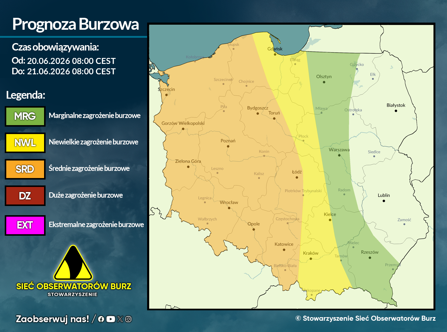 Prognoza burzowa na 20.06.2026 i noc z 20/21.06.2026