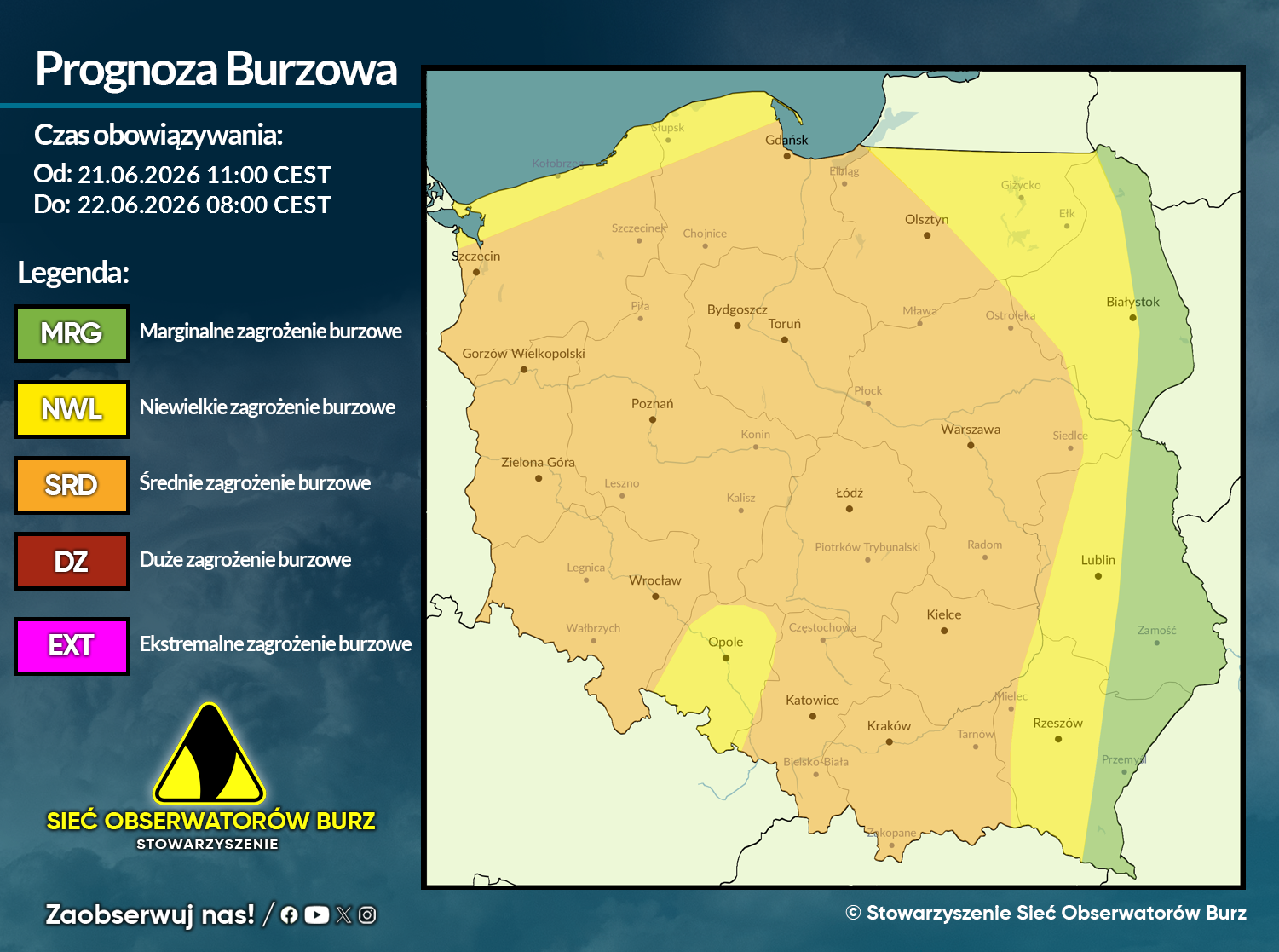 Prognoza burzowa na 21.06.2026 i noc z 21/22.06.2026 [AKTUALIZACJA]