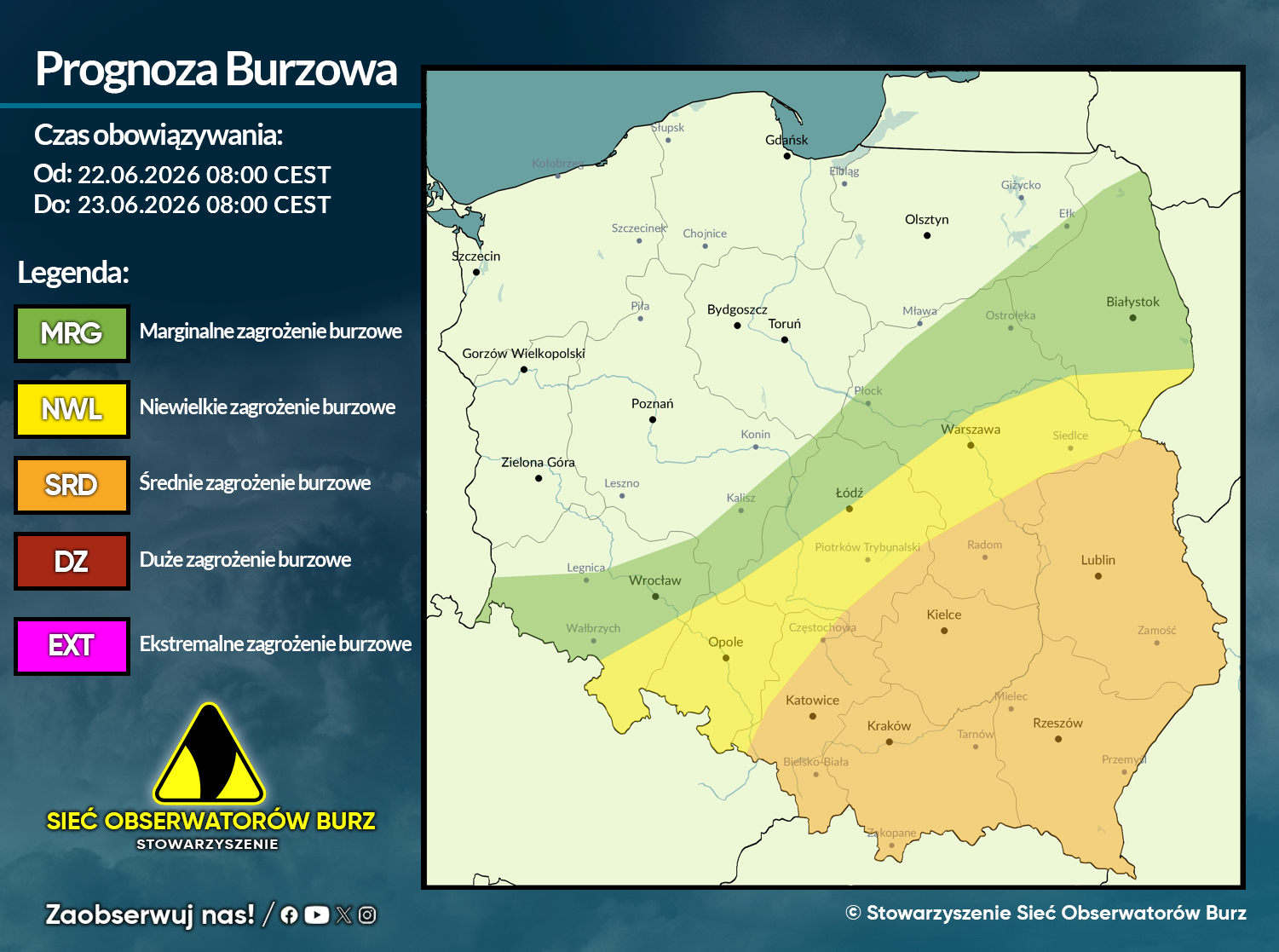 Prognoza burzowa na 22.06.2026 i noc z 22/23.06.2026 [AKTUALIZACJA]