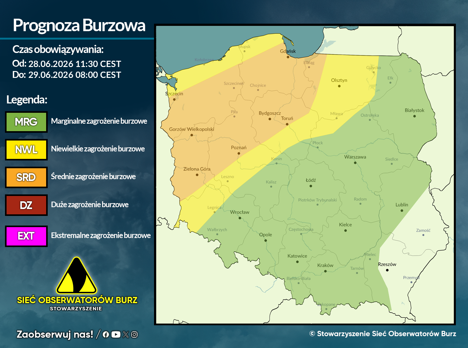 Prognoza burzowa na 28.06.2026 i noc z 28/29.06.2026 [AKTUALIZACJA]