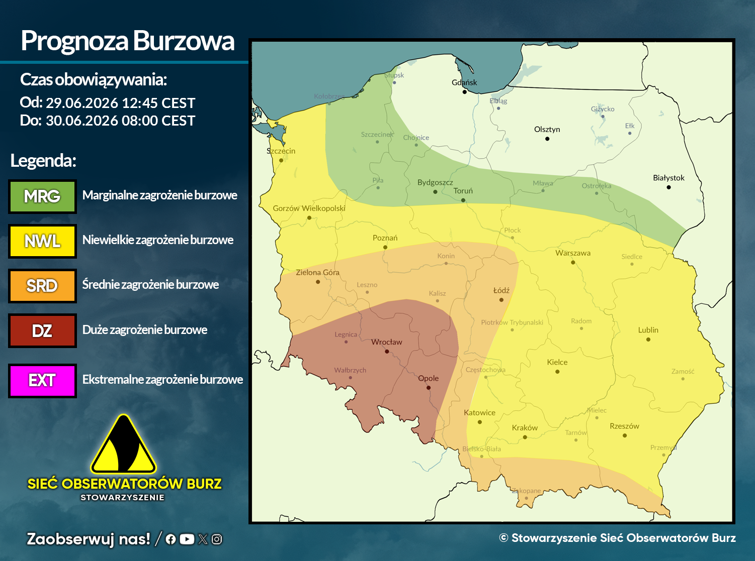 Prognoza burzowa na 29.06.2026 i noc z 29/30.06.2026 [AKTUALIZACJA]