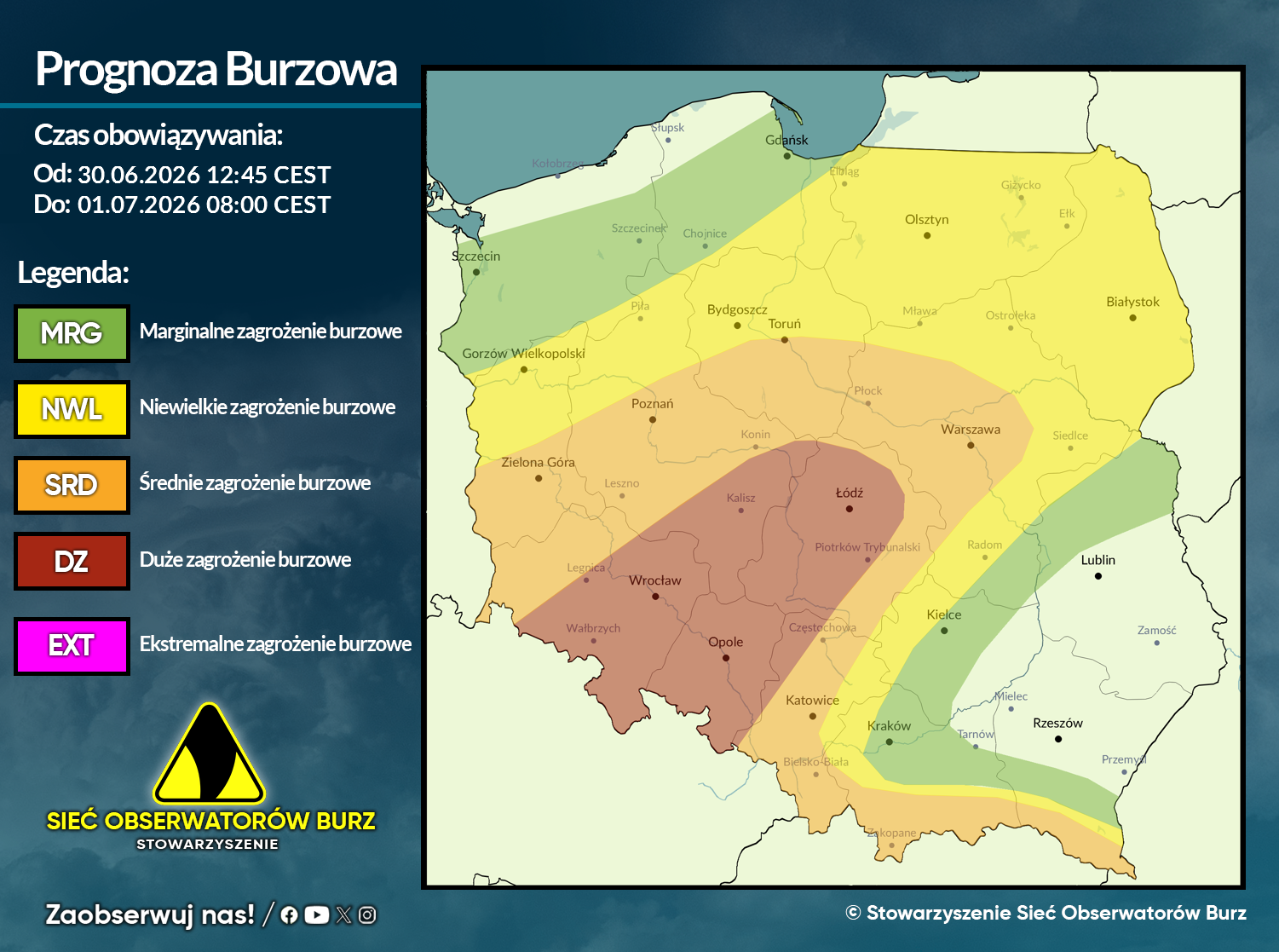 Prognoza burzowa na 30.06.2026 i noc z 30.06/1.07.2026 [AKTUALIZACJA]