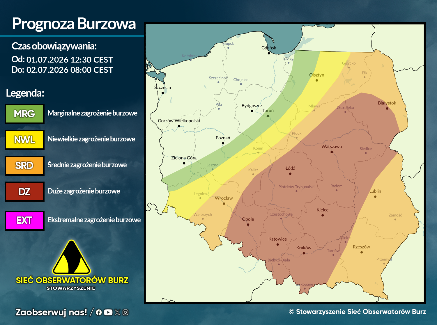 Prognoza burzowa na 1.07.2026 i noc z 1/2.07.2026 [AKTUALIZACJA]