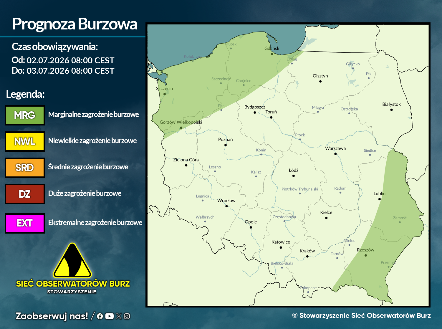 Prognoza burzowa na 2.06.2026 i noc z 2/3.06.2026