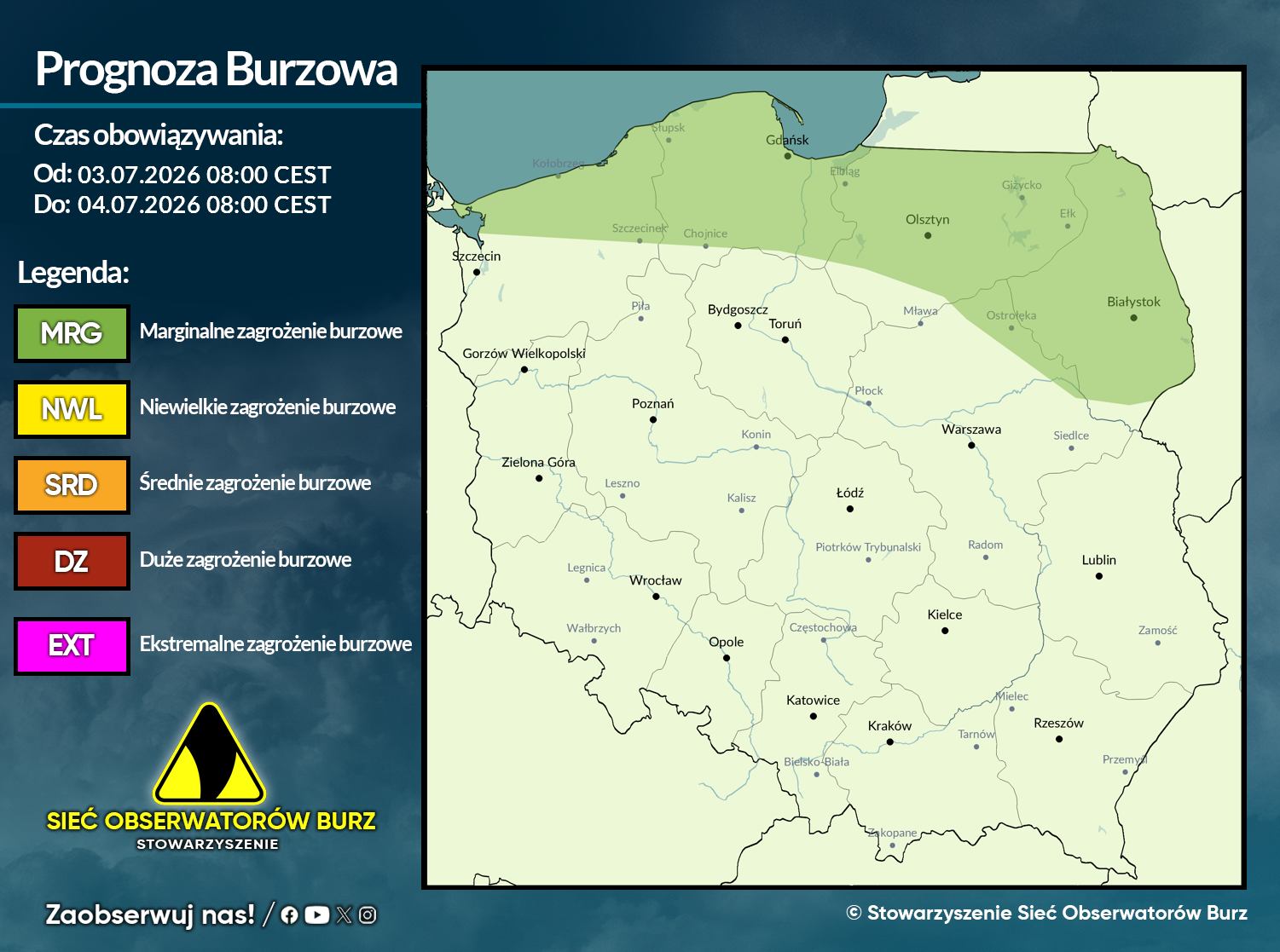 Prognoza burzowa na 3.07.2026 i noc z 3/4.07.2026