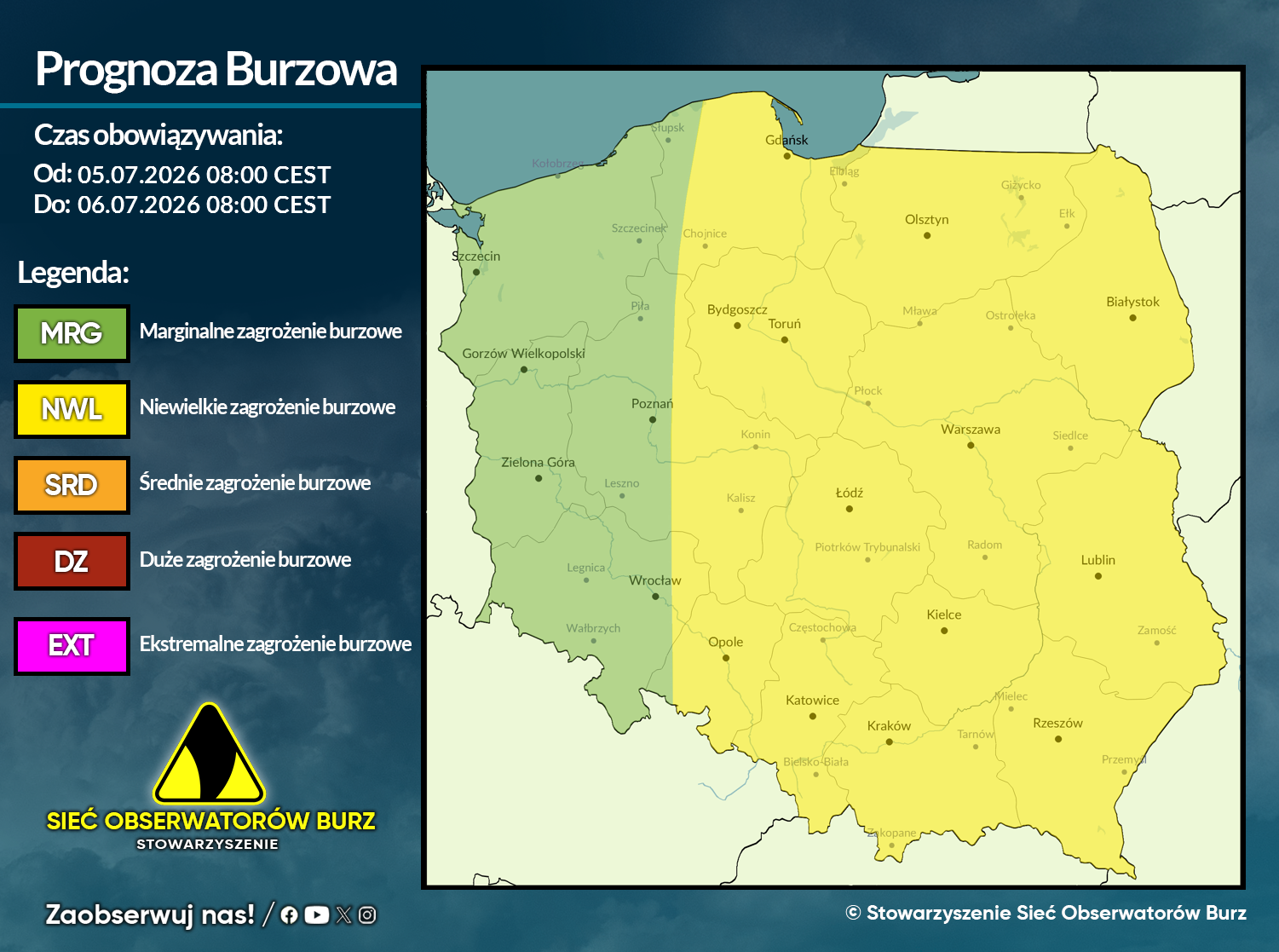 Prognoza burzowa na 05.07.2026 i noc z 5/6.07.2026