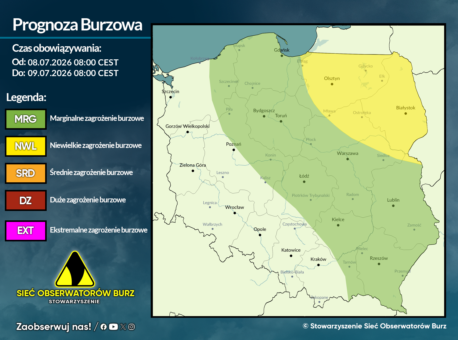 Prognoza burzowa na 8.07.2026 i noc z 8/9.07.2026