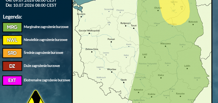 Prognoza burzowa na 9.07.2026 i noc z 9/10.07.2026