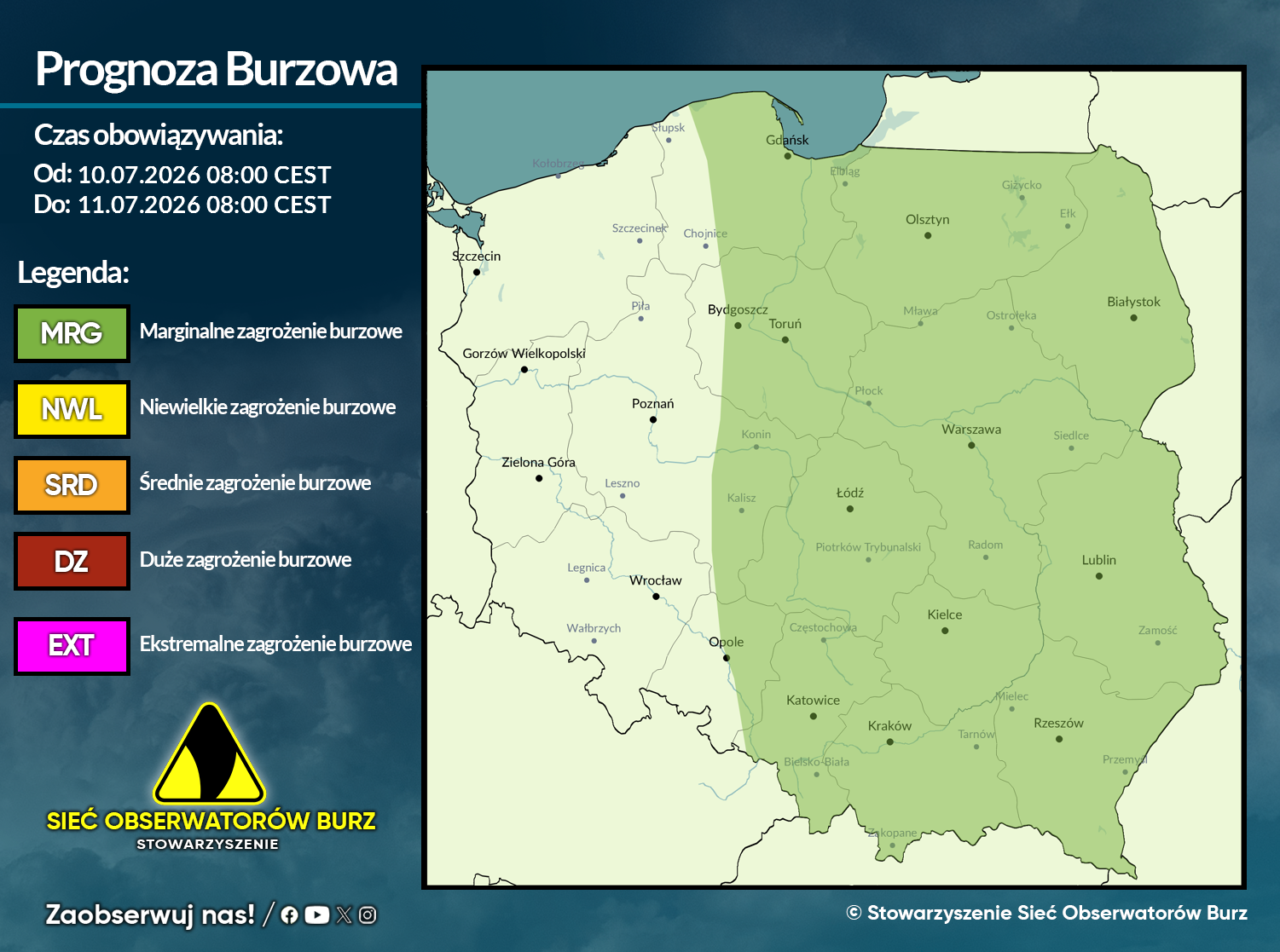 Prognoza burzowa na 10.07.2026 i noc z 10/11.07.2026