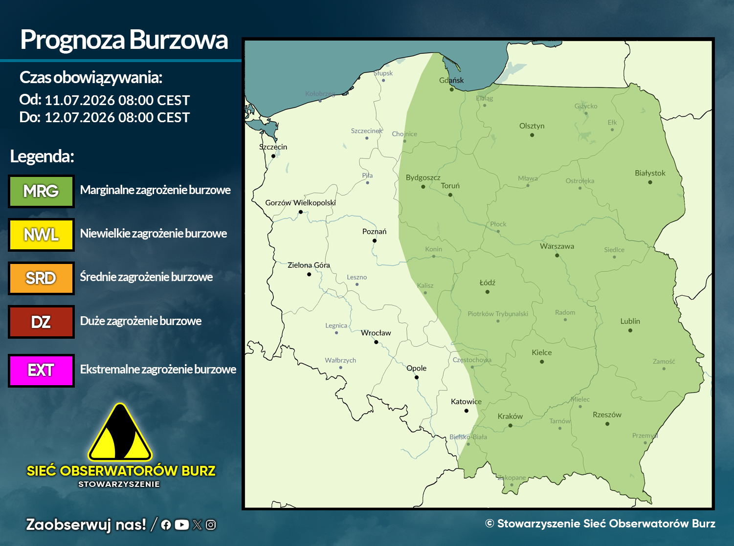 Prognoza burzowa na 11.07.2026 i noc z 11/12.07.2026