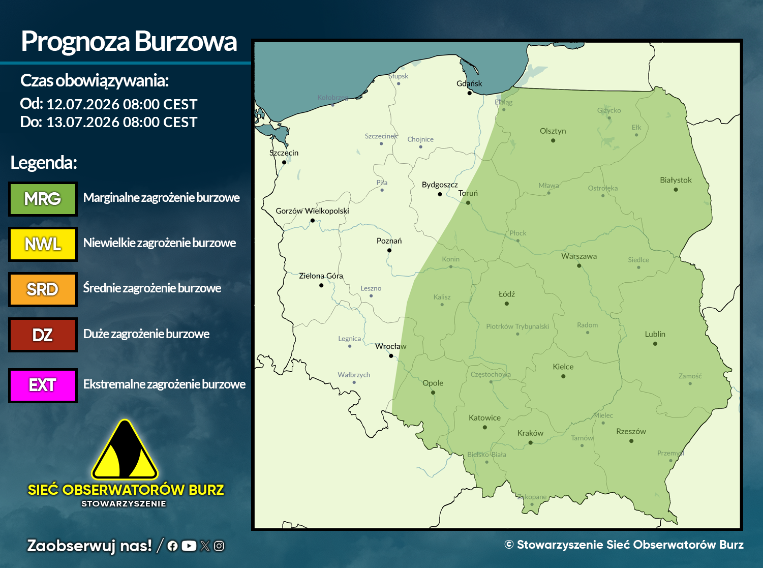 Prognoza burzowa na 12.07.2026 i noc z 12/13.07.2026