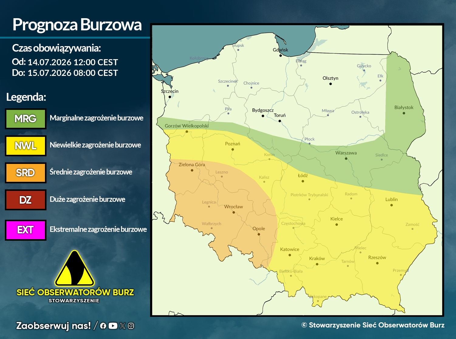 Prognoza burzowa na 14.07.2026 i noc z 14/15.07.2026 [AKTUALIZACJA]