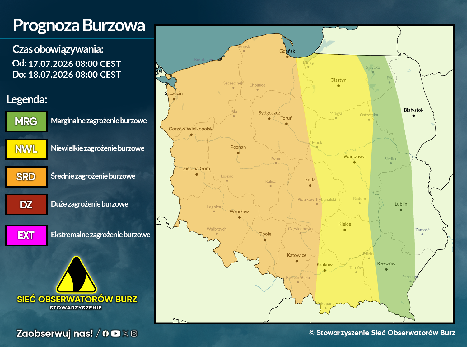 Prognoza burzowa na 17.07.2026 i noc z 17/18.07.2026