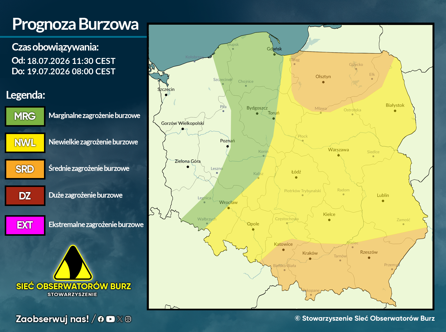 Prognoza burzowa na 18.07.2026 i noc z 18/19.07.2026 [AKTUALIZACJA]