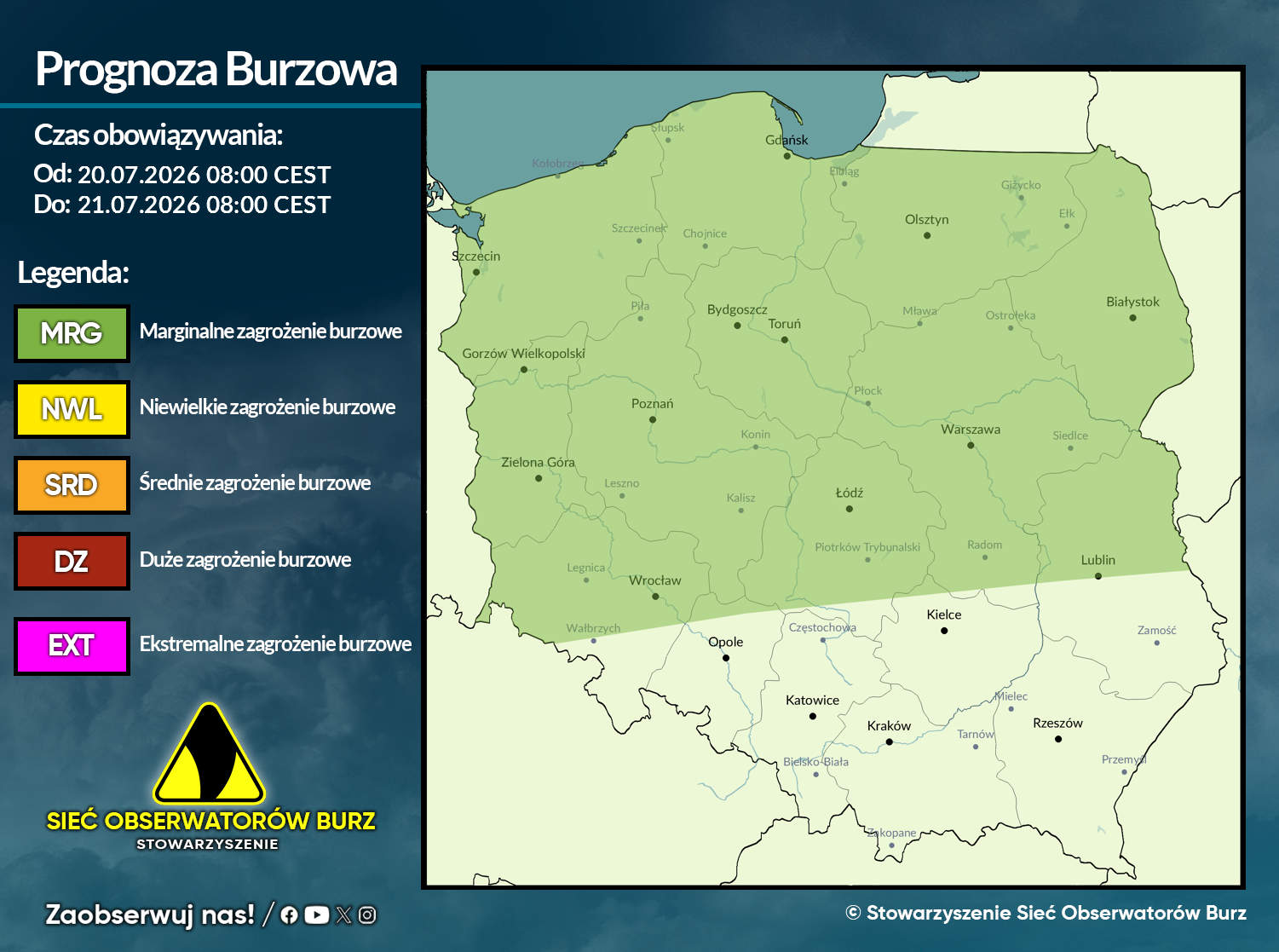 Prognoza burzowa na 20.07.2026 i noc z 20/21.07.2026