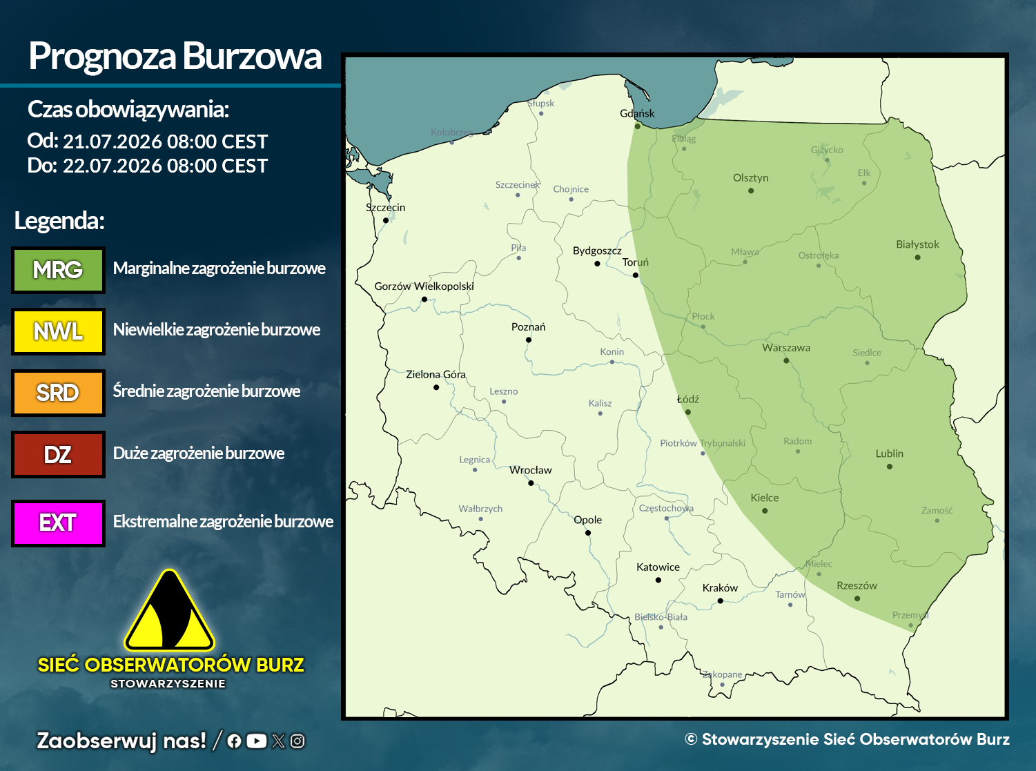 Prognoza burzowa na 21.07.2026 i noc z 21/22.07.2026