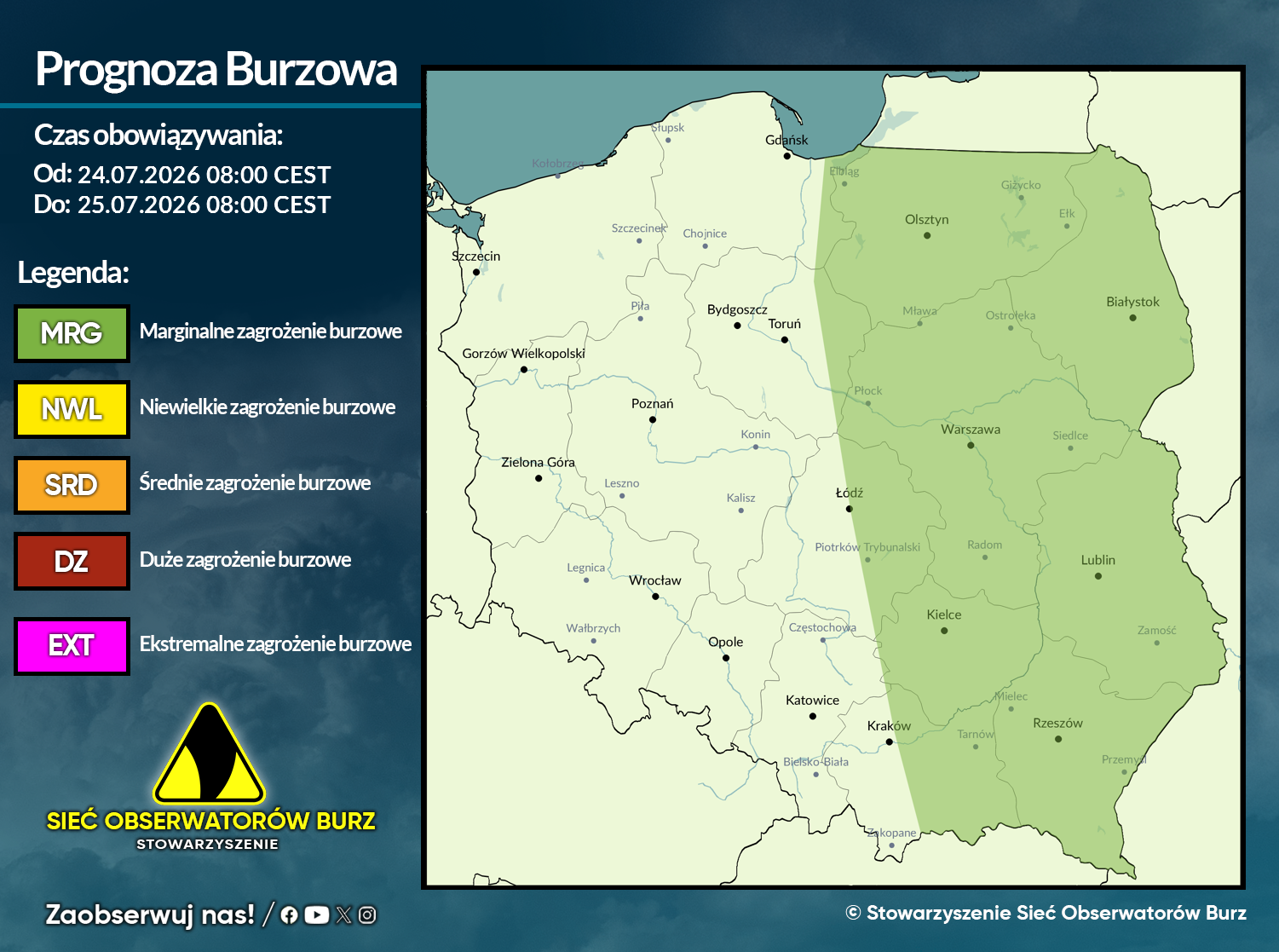 Prognoza burzowa na 24.07.2026 i noc z 24/25.07.2026