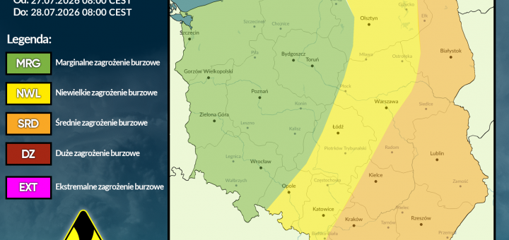 Prognoza burzowa na 27.07.2026 i noc z 27/28.07.2026