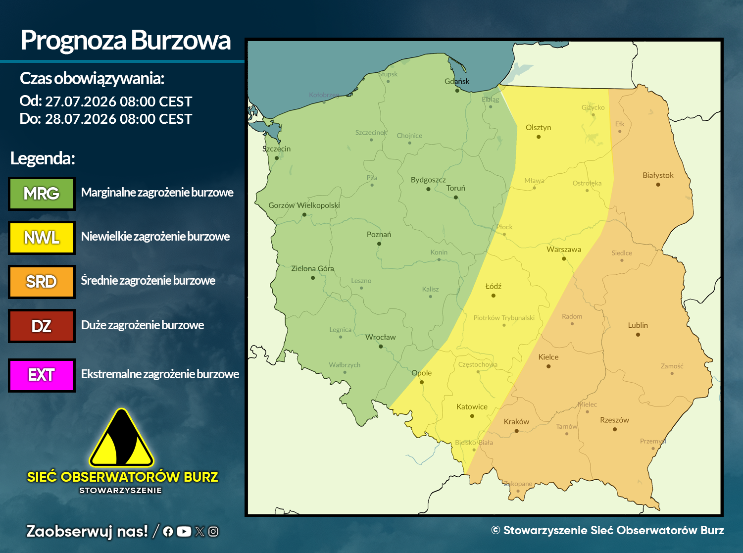 Prognoza burzowa na 27.07.2026 i noc z 27/28.07.2026