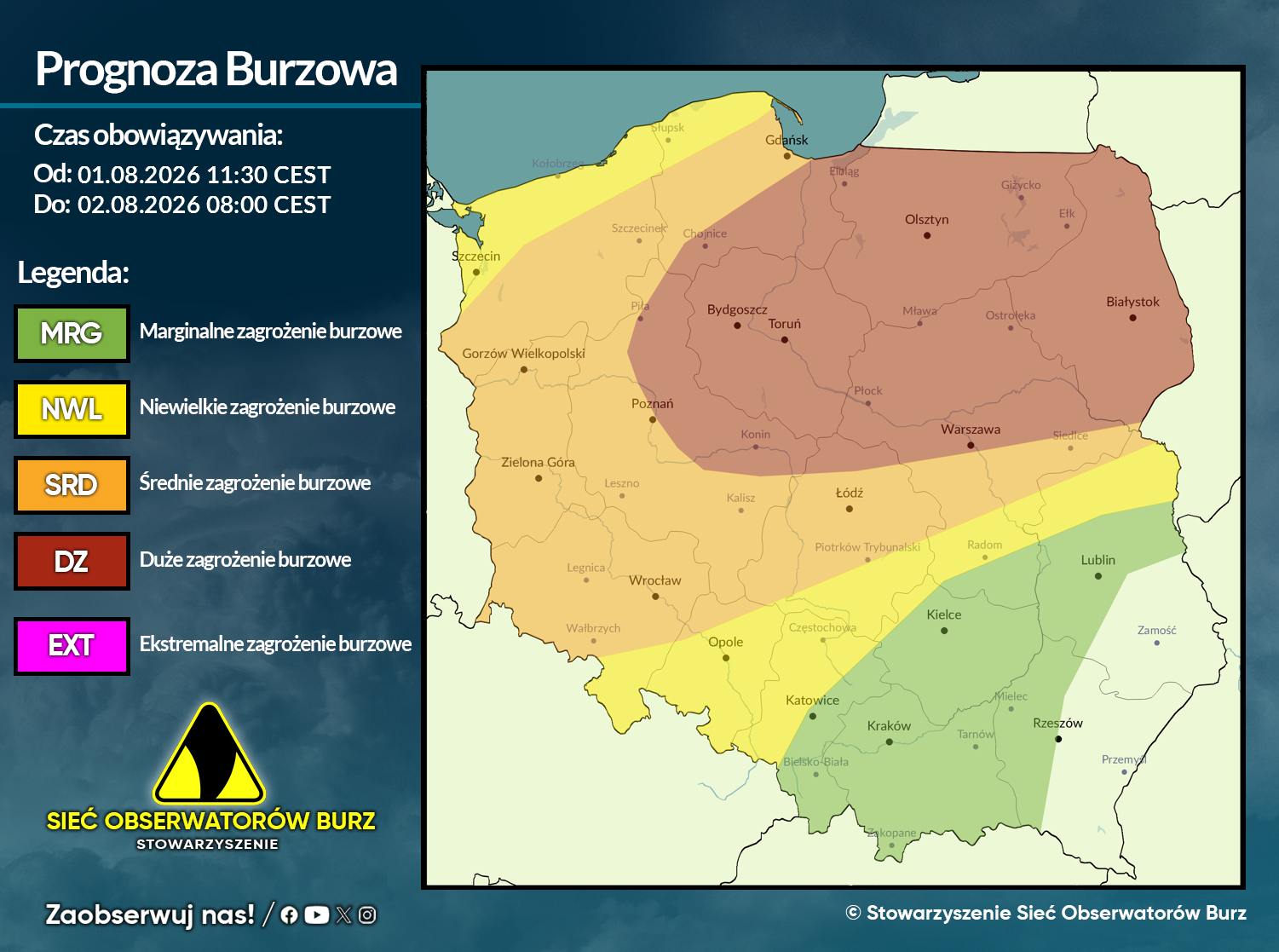 Prognoza burzowa na 1.08.2026 i noc z 1/2.08.2026 [AKTUALIZACJA]
