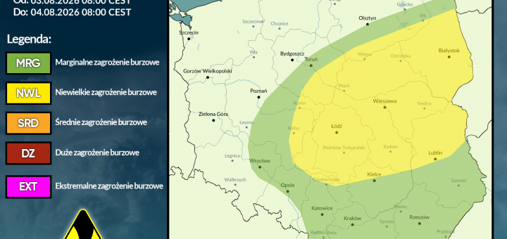 Prognoza burzowa na 3.08.2026 i noc z 3/4.08.2026