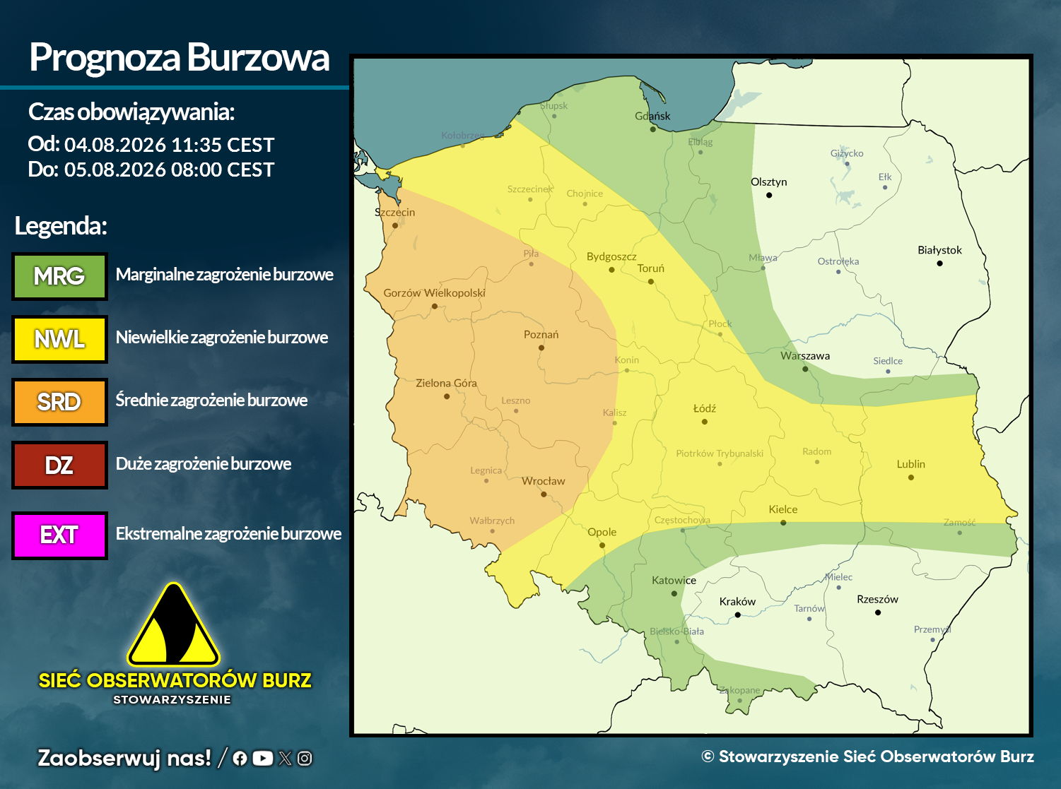 Prognoza burzowa na 4.08.2026 i noc z 4/5.08.2026 [AKTUALIZACJA]