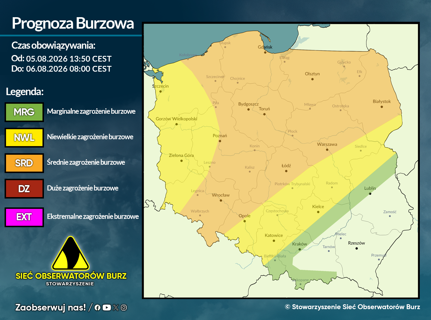 Prognoza burzowa na 5.08.2026 i noc z 5/6.08.2026 [AKTUALIZACJA]