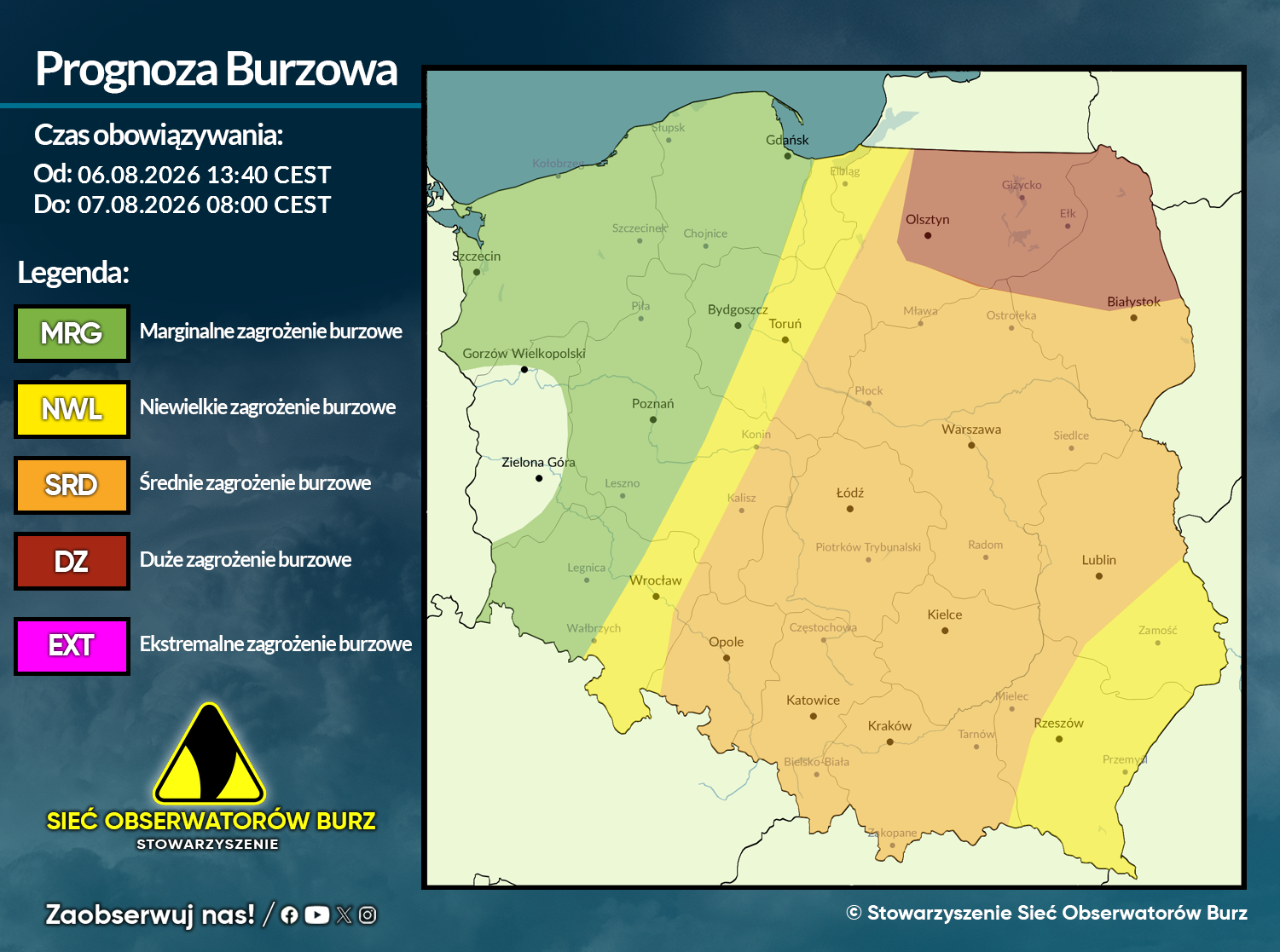 Prognoza burzowa na 6.08.2026 i noc z 6/7.08.2026 [AKTUALIZACJA]