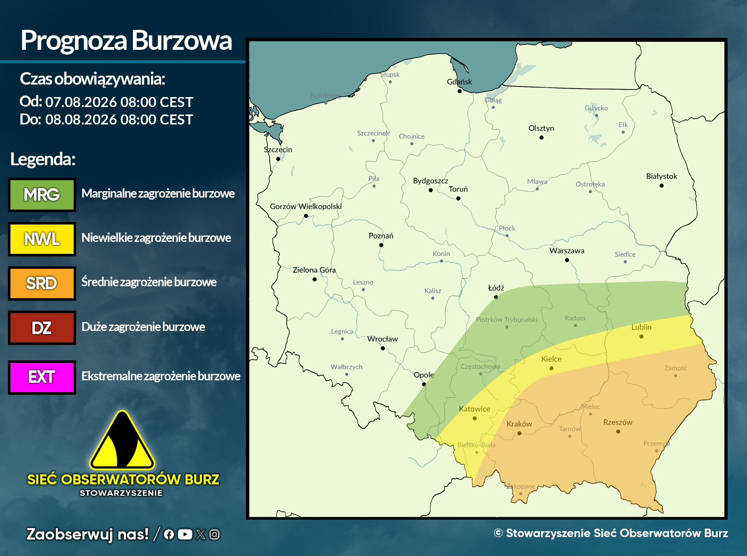 Prognoza burzowa na 7.08.2026 i noc z 7/8.08.2026